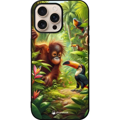 Coque iPhone 16 Pro Max - Silicone rigide noir Jungle Tropicale Tayrona