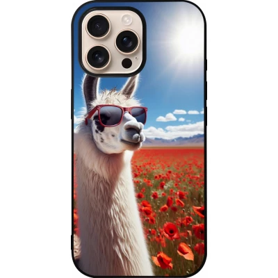 iPhone 16 Pro Max Case Hülle - Silikon schwarz Lama Chic in Mohnblume