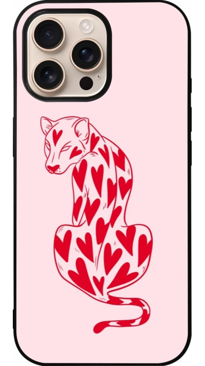 Coque iPhone 16 Pro Max - Silicone rigide noir Leopard with hearts 2026