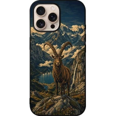 iPhone 16 Pro Max Case Hülle - Silikon schwarz Linocut Steinbock