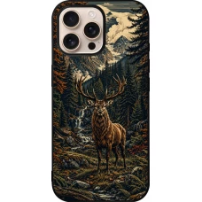 iPhone 16 Pro Max Case Hülle - Silikon schwarz Linocut Reh
