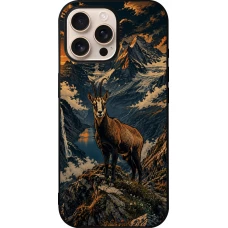 iPhone 16 Pro Max Case Hülle - Silikon schwarz Linocut Gämse