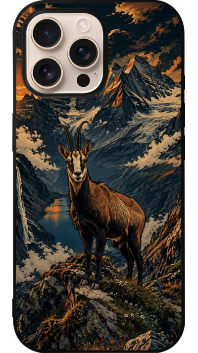 Coque iPhone 16 Pro Max - Silicone rigide noir Linocut Chamois