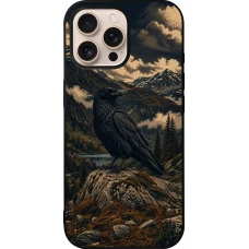 iPhone 16 Pro Max Case Hülle - Silikon schwarz Linocut Grosser Rabe