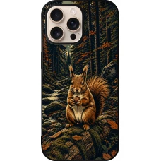 Coque iPhone 16 Pro Max - Silicone rigide noir Linocut Ecureuil