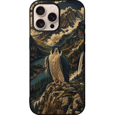 iPhone 16 Pro Max Case Hülle - Silikon schwarz Linocut Wanderfalke