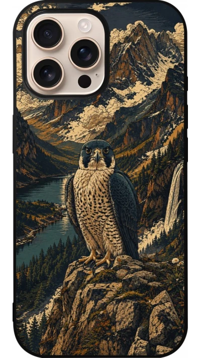 Coque iPhone 16 Pro Max - Silicone rigide noir Linocut Faucun pèlerin