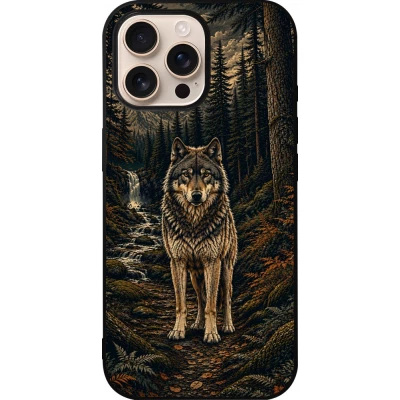 iPhone 16 Pro Max Case Hülle - Silikon schwarz Linocut Wold