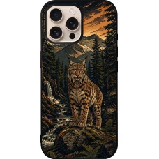 Coque iPhone 16 Pro Max - Silicone rigide noir Linocut Lynx