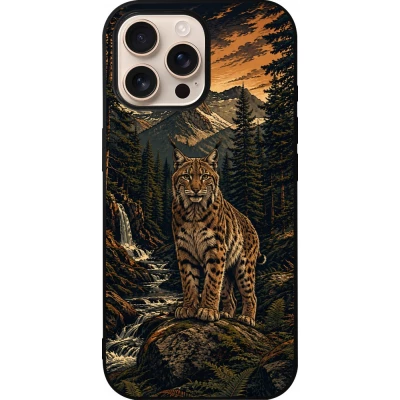 Coque iPhone 16 Pro Max - Silicone rigide noir Linocut Lynx