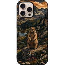 iPhone 16 Pro Max Case Hülle - Silikon schwarz Linocut Murmeltier
