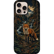 Coque iPhone 16 Pro Max - Silicone rigide noir Linocut Renard