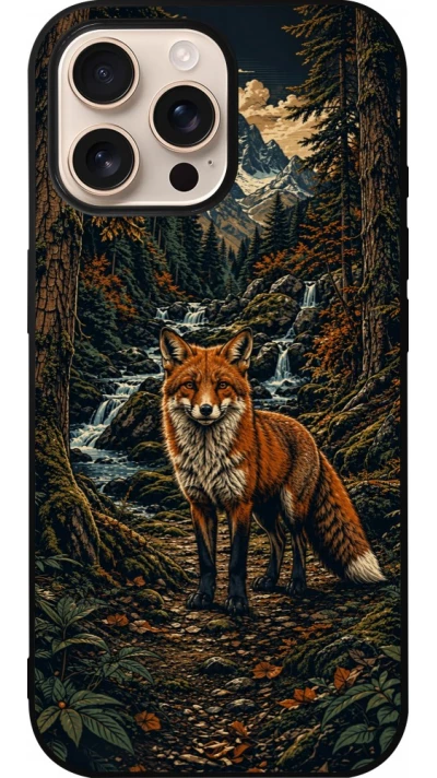 Coque iPhone 16 Pro Max - Silicone rigide noir Linocut Renard
