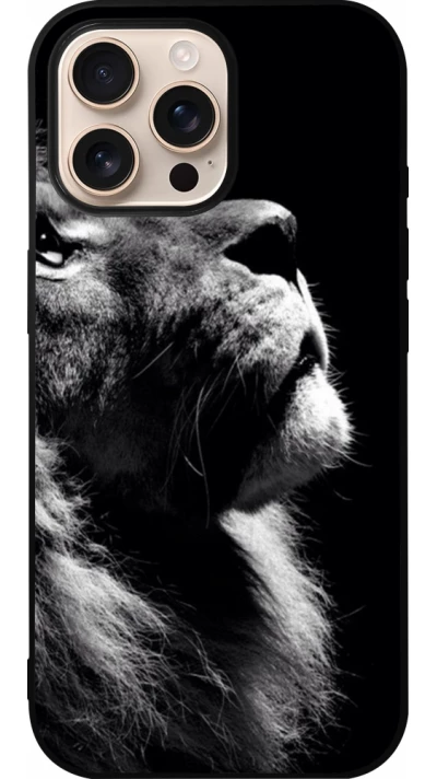 Coque iPhone 16 Pro Max - Silicone rigide noir Lion looking up