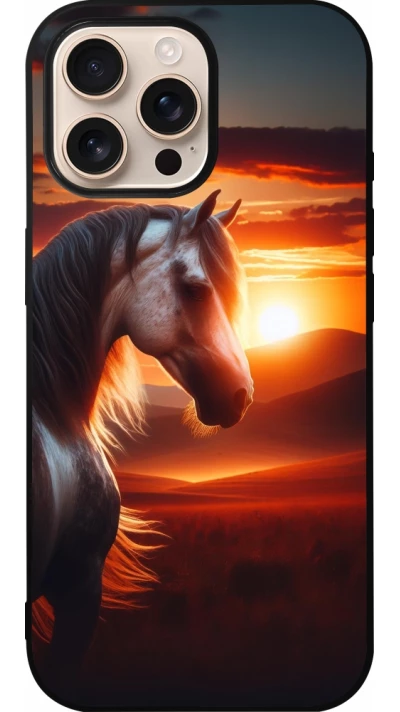 Coque iPhone 16 Pro Max - Silicone rigide noir Majestic Sunset Horse