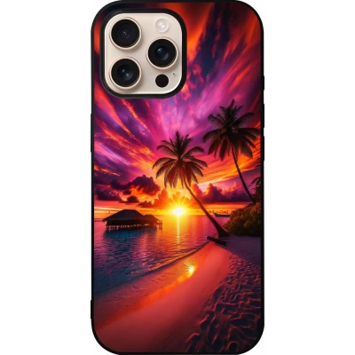 Coque iPhone 16 Pro Max - Silicone rigide noir Maldives Dusk Bliss