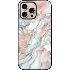 Coque iPhone 16 Pro Max - Silicone rigide noir Marbre Rose Lumineux