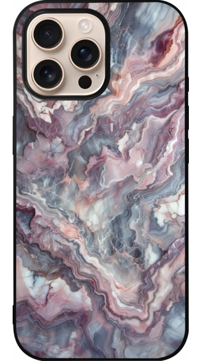 Coque iPhone 16 Pro Max - Silicone rigide noir Marbre violette argentée