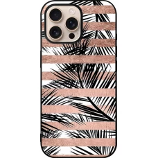 iPhone 16 Pro Max Case Hülle - Silikon schwarz Palm trees gold stripes