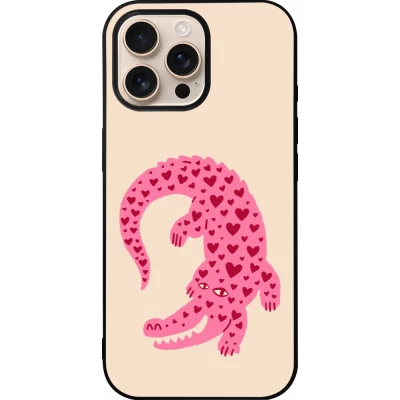 Coque iPhone 16 Pro Max - Silicone rigide noir Pink crocodile 2026