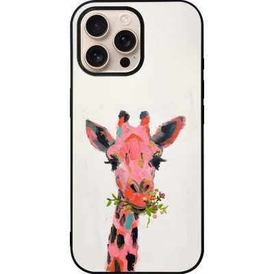 Coque iPhone 16 Pro Max - Silicone rigide noir Pink Girafe Paint