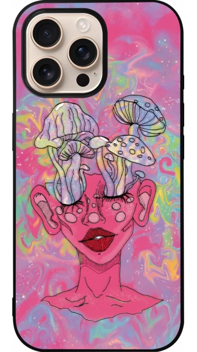 iPhone 16 Pro Max Case Hülle - Silikon schwarz Psychedelic pink mushroom