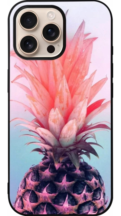 iPhone 16 Pro Max Case Hülle - Silikon schwarz Purple Pink Pineapple