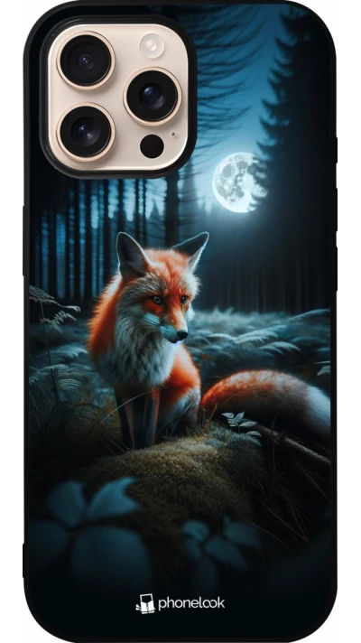 Coque iPhone 16 Pro Max - Silicone rigide noir Renard lune forêt