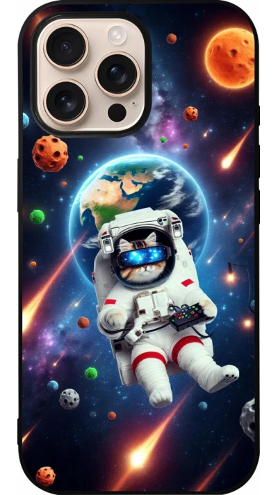 Coque iPhone 16 Pro Max - Silicone rigide noir VR SpaceCat Odyssey