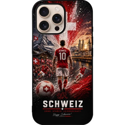 iPhone 16 Pro Max Case Hülle - Silikon schwarz Fussball Schweiz splash 2026