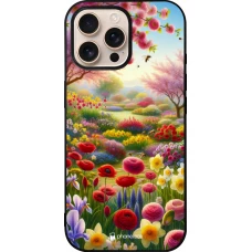 Coque iPhone 16 Pro Max - Silicone rigide noir Spring 25 Bouquet printemps