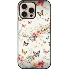 Coque iPhone 16 Pro Max - Silicone rigide noir Spring 25 Papillons Légers