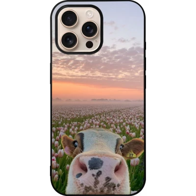 Coque iPhone 16 Pro Max - Silicone rigide noir Cow with tulips Spring 2026