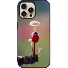 Coque iPhone 16 Pro Max - Silicone rigide noir Ladybird on a mushroom Spring 2026