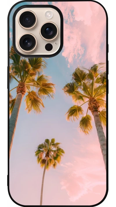 Coque iPhone 16 Pro Max - Silicone rigide noir Summer 2025 Palmiers