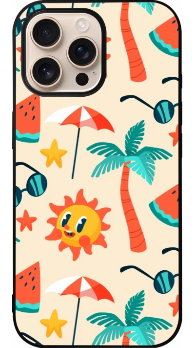 Coque iPhone 16 Pro Max - Silicone rigide noir Summer 2025 Pattern soleil