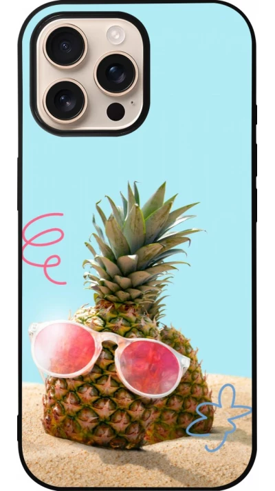 iPhone 16 Pro Max Case Hülle - Silikon schwarz Pineapple with glasses Summer 2026