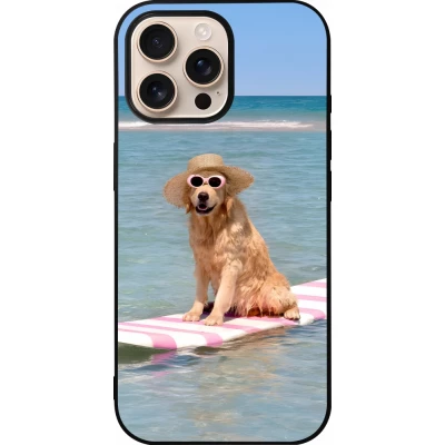 Coque iPhone 16 Pro Max - Silicone rigide noir Summer Dog on Paddle