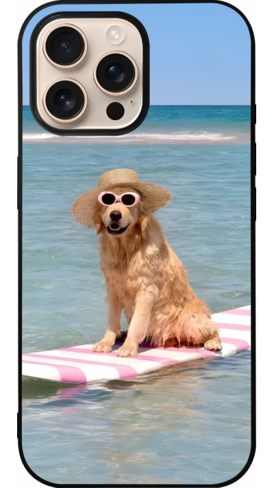 Coque iPhone 16 Pro Max - Silicone rigide noir Summer Dog on Paddle