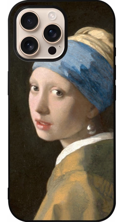 Coque iPhone 16 Pro Max - Silicone rigide noir Tableau art - La Jeune fille à la perle - Johannes Vermeer