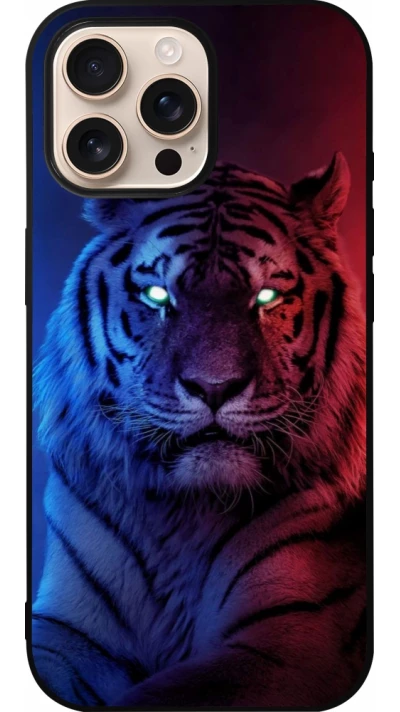 Coque iPhone 16 Pro Max - Silicone rigide noir Tiger Blue Red