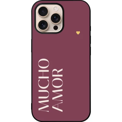 Coque iPhone 16 Pro Max - Silicone rigide noir Valentine 2024 mucho amor rosado