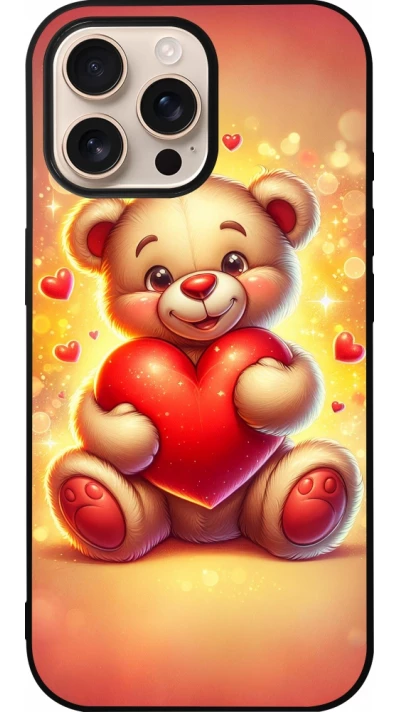 iPhone 16 Pro Max Case Hülle - Silikon schwarz Valentin 2024 Teddy Liebe