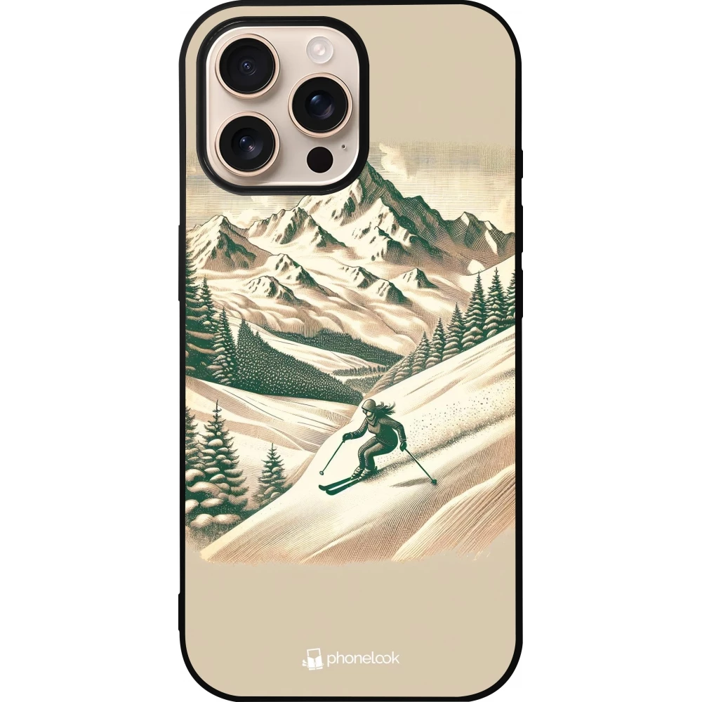 Coque iPhone 16 Pro Max - Silicone rigide noir Vintage Ski Mountain