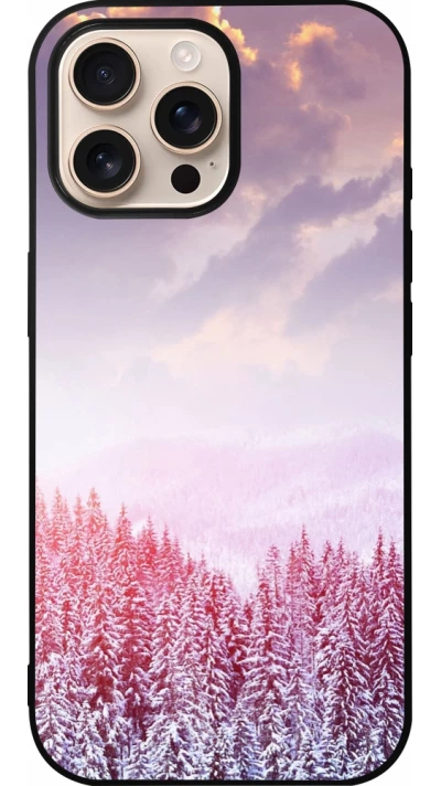 Coque iPhone 16 Pro Max - Silicone rigide noir Winter 22 Pink Forest