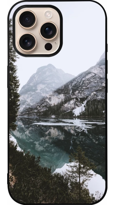 Coque iPhone 16 Pro Max - Silicone rigide noir Winter 22 snowy mountain and lake