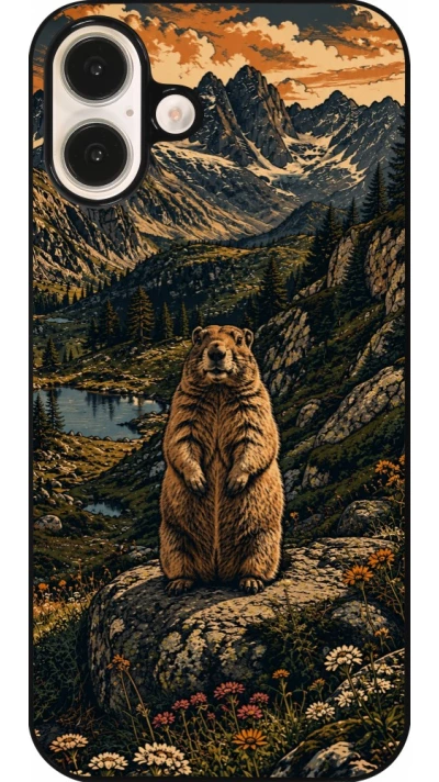 Coque iPhone 16 Plus - Linocut Marmotte