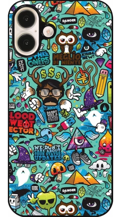 iPhone 16 Plus Case Hülle - Mixed Cartoons Turquoise