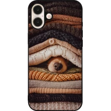 Coque iPhone 16 Plus - Silicone rigide noir Autumn 26 Dog under the covers