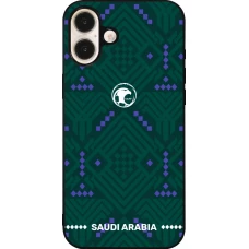 Coque iPhone 16 Plus - Silicone rigide noir Maillot de football Arabie saoudite 2026 personnalisable